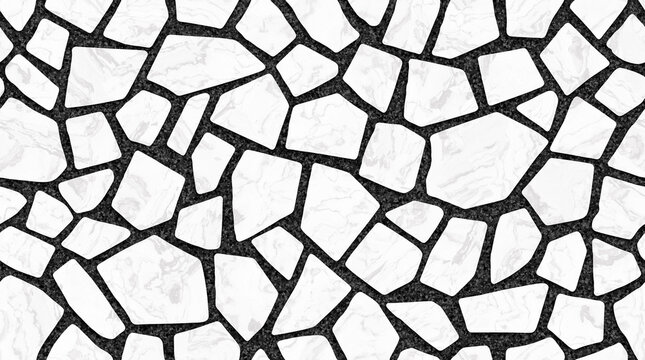 high-contrast white marble flagestone pattern with dark terrazzo grout, seamless palladiana marble mosaic texture with black matt marble.