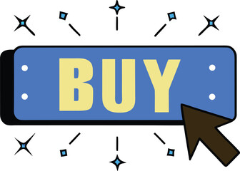 Pixel style glowing buy button with sparkles for ecommerce