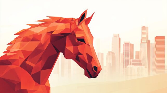 Red steed and city silhouette