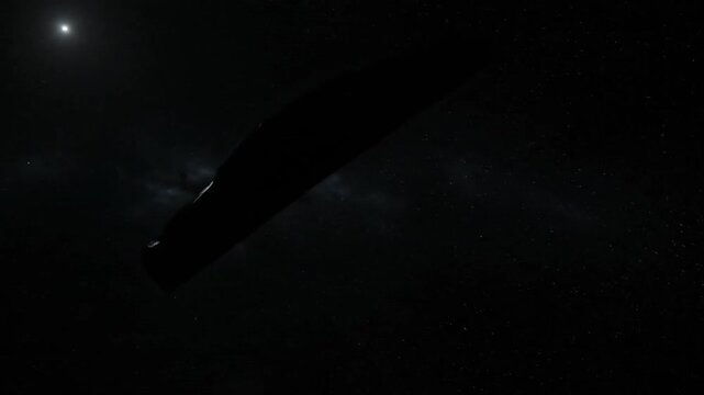 A dark surreal landscape featuring a mysterious rock floating in space