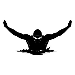Front View Silhouette Illustration of a Competitive Butterfly Stroke Swimmer