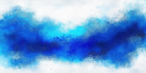 Fototapeta premium calm blue watercolor band with halftone texture across white background, soft airy abstract wave