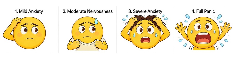 Emoticon Illustrations Depicting Various Levels of Anxiety and Panic