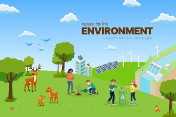 Fototapeta premium eco green nature city. ESG. enviralment social governance Symbol artwork illustration design