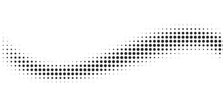Halftone rhythm black wave. Vector illustration. Halftone circle dots pattern.