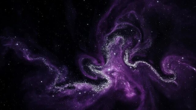 宇宙の星雲のように輝く紫と銀のインクの広がり