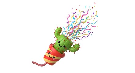Fototapeta premium Cute Cartoon Cactus in Confetti Popper