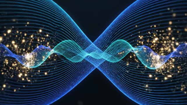 Abstract wave pattern with glowing particles