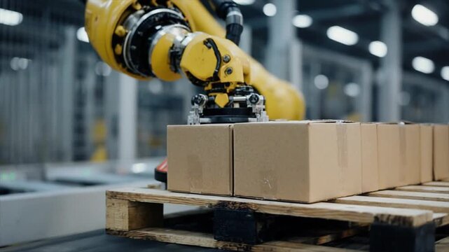 ロボットアームがコンベアから荷物を取る動画