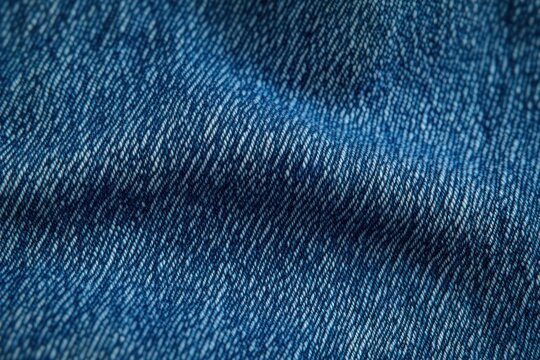 close-up of blue denim fabric texture with diagonal twill weave and soft folds conveying casual rugged comfort