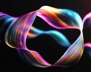 Fototapeta premium vibrant multicolored shimmering ribbon waves twisting in motion on a dark background conveying dynamic energy and fluid elegance