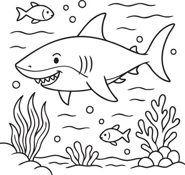 blackwhite ,colorbook, ilustrasion, drwaing,  shap, ikan hiu