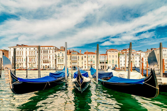 Italy, Venice, gondolas on Canale Grande