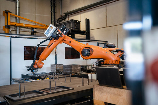 Industrial robots welding in industry
