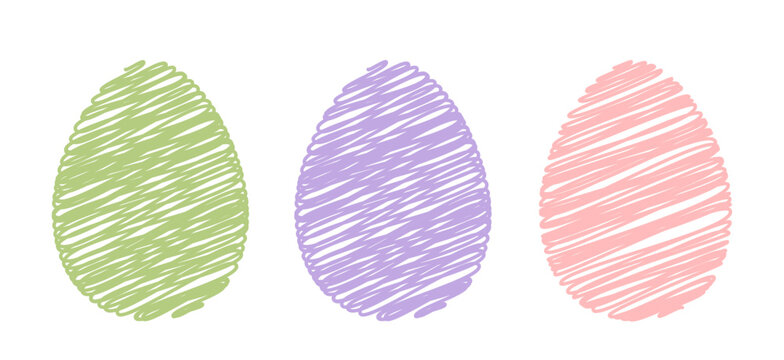 Cute scribble style Easter egg sketch icon.
Pastel color hand drawn egg doodle vector.
Hand drawn pastel doodle Easter egg vector illustration.
Transparent background. SVG.
