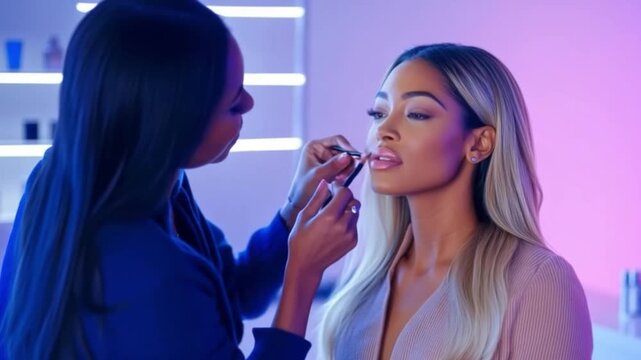 Explore the artistry of makeup application. Watch as a skilled artist uses products to create a flawless look. Ideal for beauty lovers. Enhance your skills with this video. AI