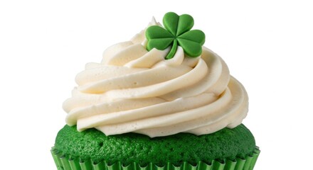 Bright Green Cupcake with White Swirl Frosting and Shamrock Topper