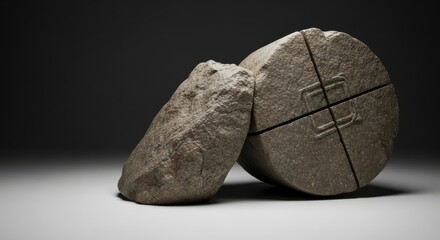 Rough Stone and Split Round Stone on Dark Background