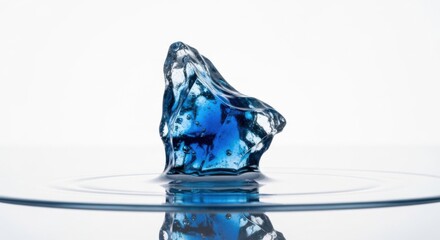 Shaped Blue Ice Rock on Calm Water Surface