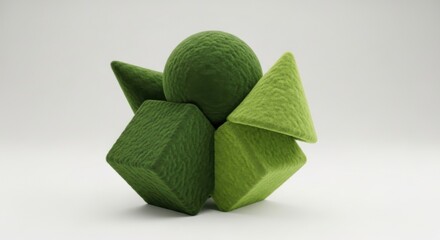 Colorful Geometric Wood Shapes Stacked in Green Tones