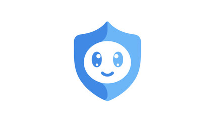 Blue shield with smiling face icon.