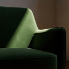 Green Modern Armchair Shaped by Soft Light and Shadow