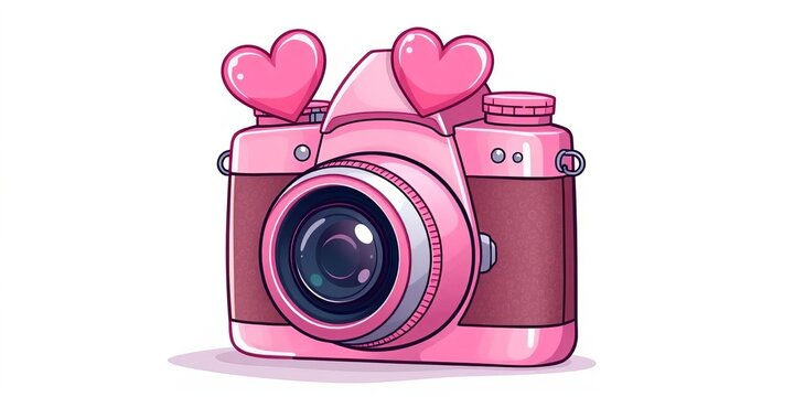 A sweet pink camera illustration with a heart on its head, perfect for love themes,  graphic,  romantic