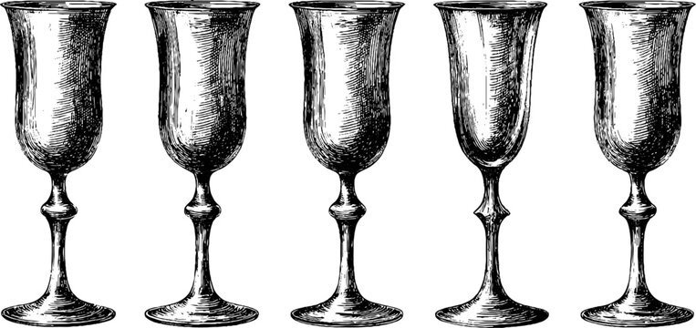 Elegant vintage champaign flute engravings for retro design projects
