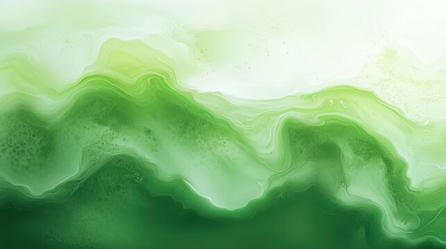 soothing abstract green fluid waves with soft white highlights and flowing marbled textures evoking calm and natural serenity