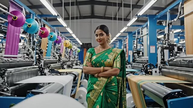 Woman textile factory leader standing with confidence in production workplace representing empowerment progress success and pride on international womens day celebration