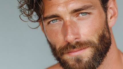 Obraz premium A man with a beard and a blue shirt
