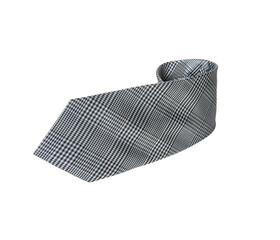 Elegant Gray and Black Plaid Necktie Isolated on White Background.