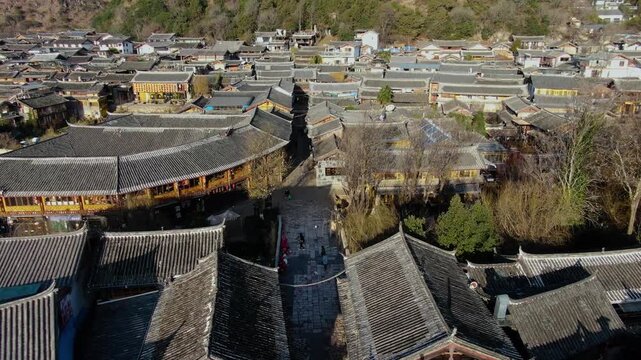Baisha Ancient Town Lijiang Aerial View Traditional Chinese Architecture