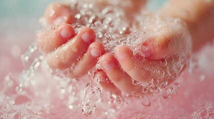 Fototapeta premium A hand is holding water in a bathtub