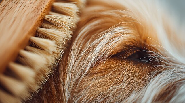 A brush is being used to groom a dog's fur