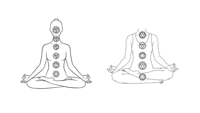 Chakra Meditation Line Art Set Vector for Wellness Branding, Mindfulness Programs and Spa Marketing Materials