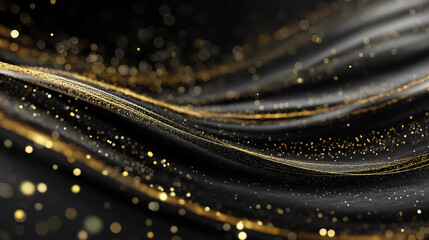 Luxury Black and Gold Abstract Background with Flowing Light Particles
