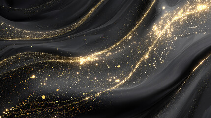Luxury Black and Gold Abstract Background with Flowing Light Particles
