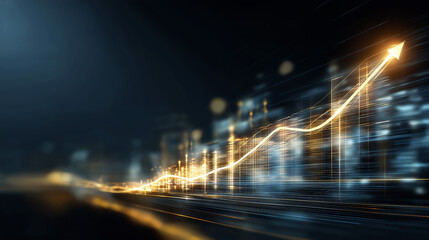 Futuristic Financial Growth Chart with Golden Rising Arrow and Digital Data Lines
