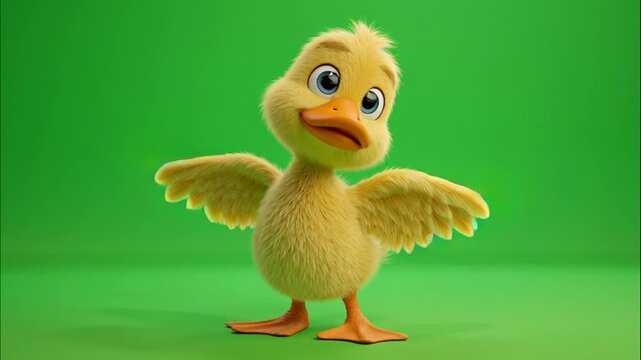 Adorable baby duckling exploring with open wings and beak