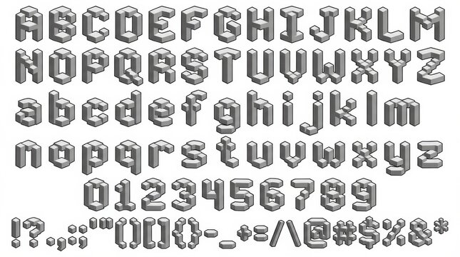 font alphabet in cube geometric style from a to z numbers punctuation isolated on white background