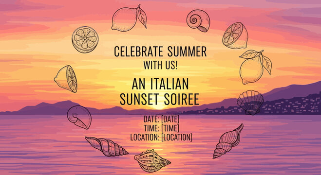 Italian Cuisine Menu Summer Sunset Soiree.