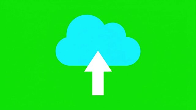 A 2D animation video of a cloud icon with an upward arrow on a green screen background for motion graphics