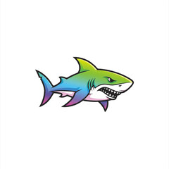 Obraz premium Colorful Cartoon Shark with Sharp Teeth and Angry Expression.