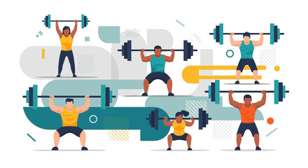 People Exercising with Weights and Dumbbells.