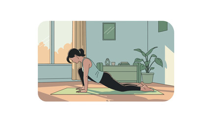 Woman Doing Yoga Exercise on Mat.