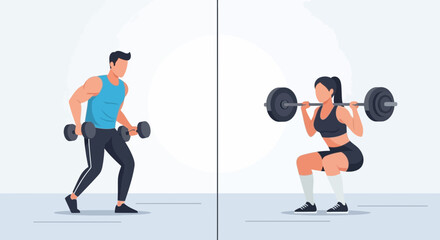 Man and Woman Exercising with Weights 1.