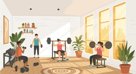 People Exercising in a Gym.