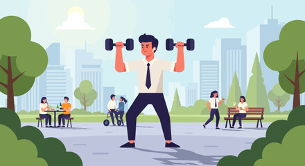 Man Lifting Dumbbells in the Park.