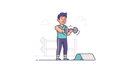 Man Exercising with Dumbbells in Gym.